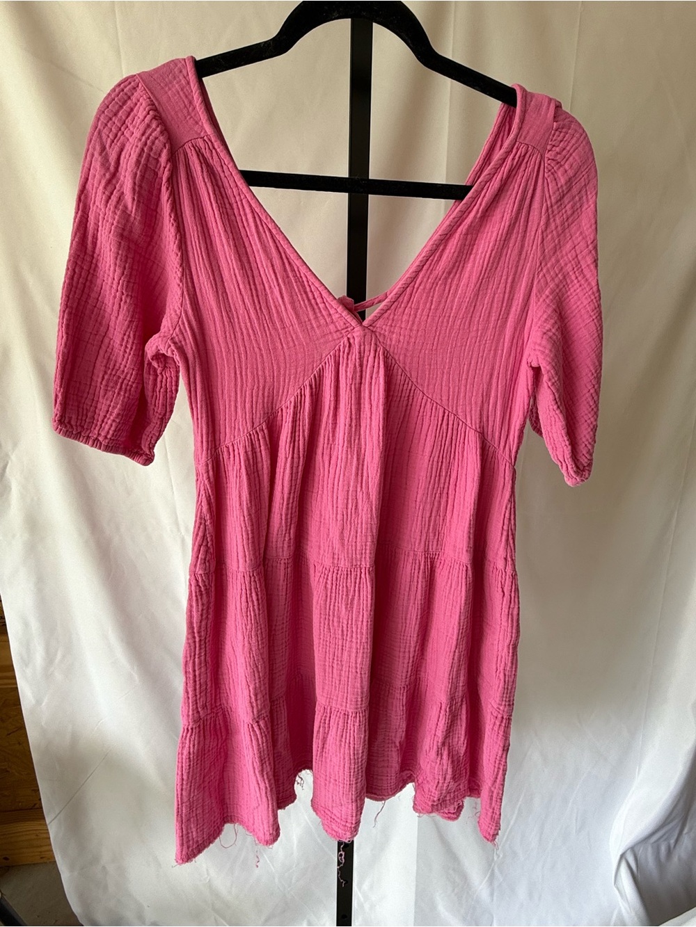 Aerie Women’s Small Pink Gauze Dress Swimsuit Cover Up Frayed edge short sleeve